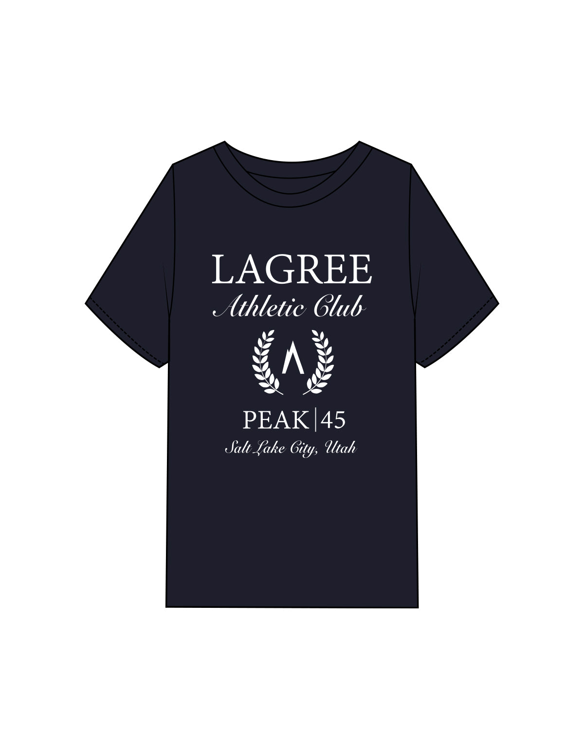 The Mens Heavyweight Tee - Navy - Peak 45 - Chest Center Stacked - Salt Lake City - White