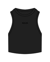 The Ribbed Crop Tank - Black - Solos Pilates - Center Chest - Embroidered - Tone on Tone