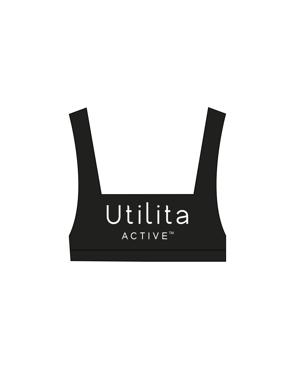 The Box Cut Bra - Black  - Utilita Active - Chest - Printed-  White