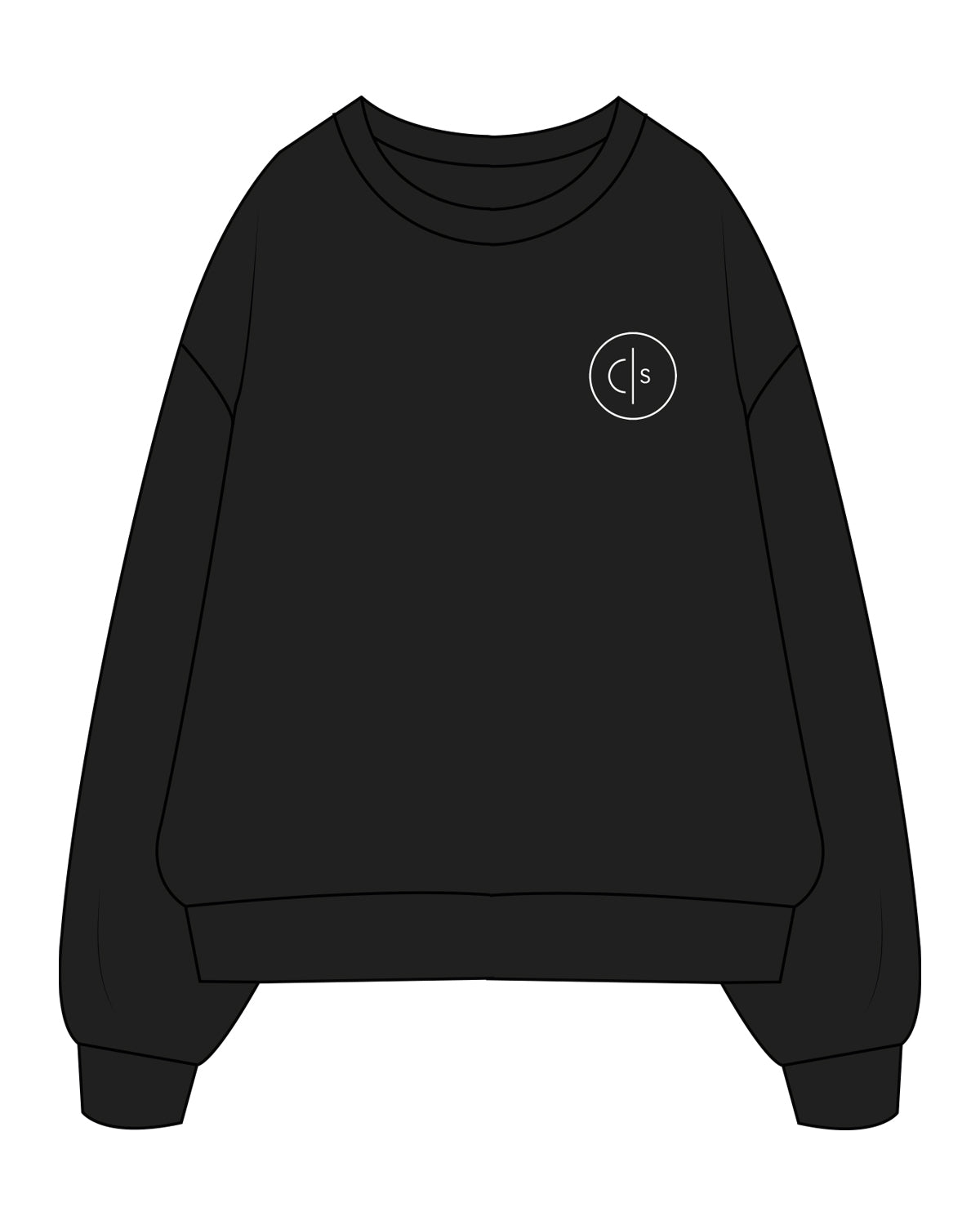 The Mens Crewneck - Black - Collective Studios - Left Chest & Back Stacked - White