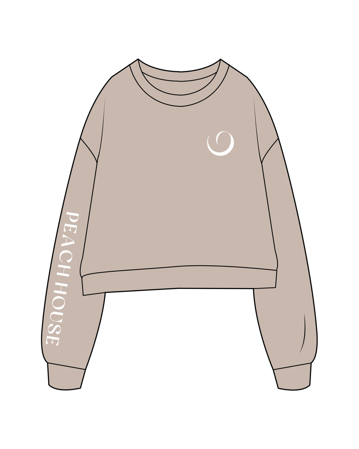 The Studio Crop - Taupe - Peach House Pilates - Left Chest & Right Arm - Printed - White