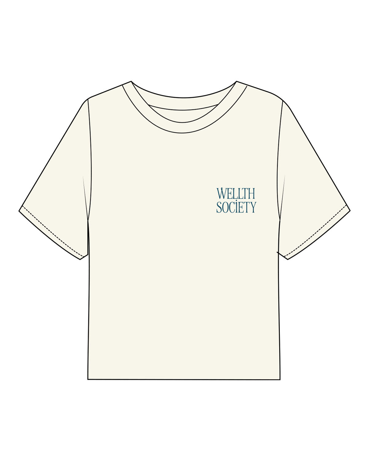 The Boxy Crop Tee - Off White - Wellth Society - Left Chest & Back Stacked - Printed - Teal