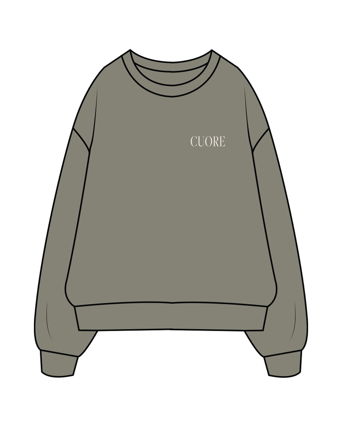 The Mens Crewneck - Cypress - Cuore Pilates Studio - Left Chest - Embroidered - Bone - Back Logo Stacked "STUDIO" - Printed - Bone
