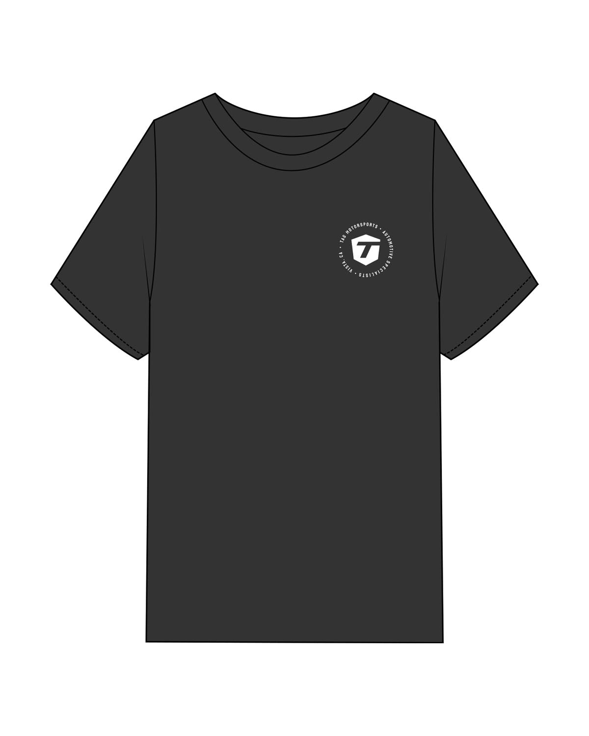 The Mens Heavyweight Tee - Washed Black - Tag MotorSports - Left Chest Round & Back Center Stacked - White