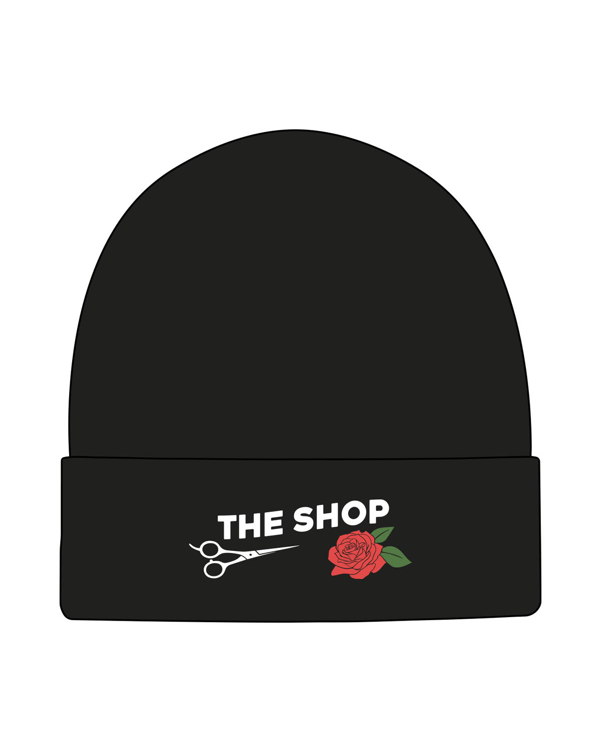 The Beanie - Black - The Shop - Center Stacked - Scissor & Rose - Embroidered - Full Color