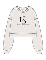 The Womens Crop Crewneck - Bone - Team Sculpted - Chest Stacked & Back Neckline - Printed - Black