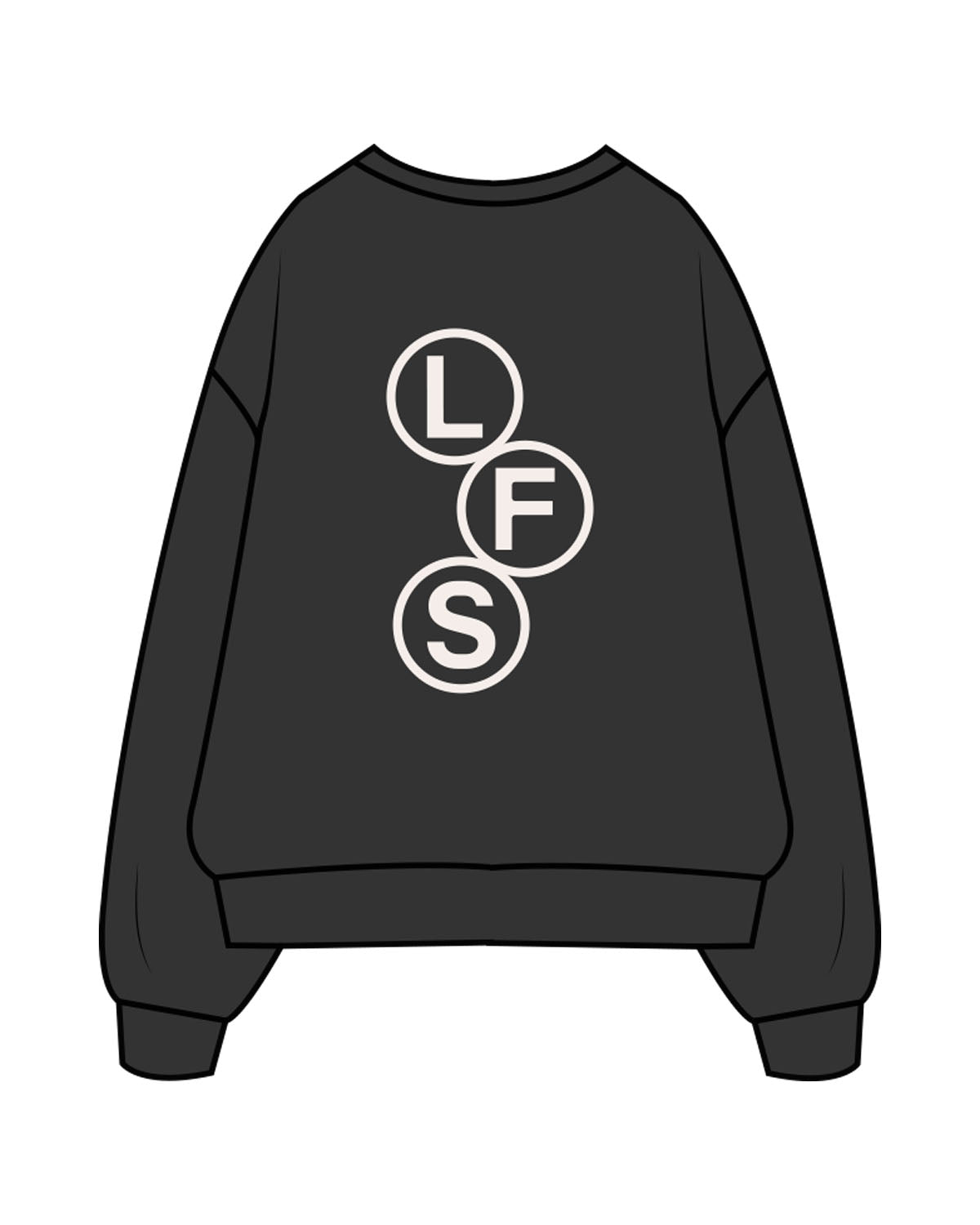 The Mens Crewneck - Washed Black - Lagree Fit Studio - Left Chest Stacked & Back Rounds - Printed - Off White