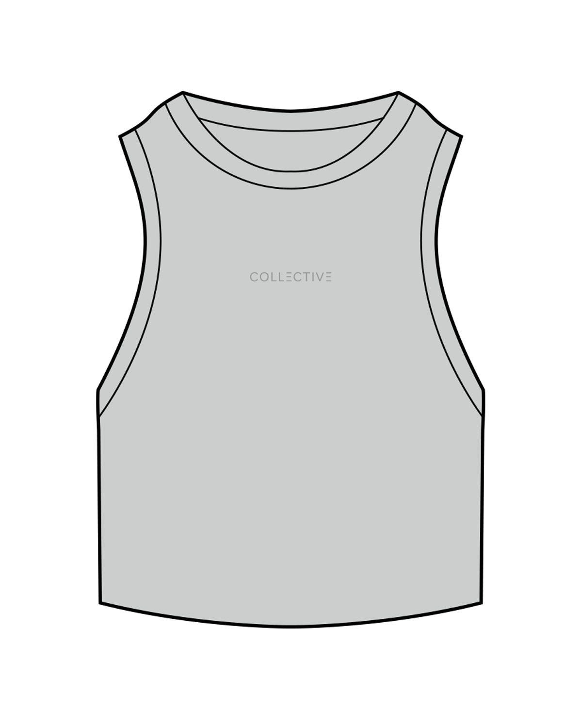 The Ribbed Crop Tank - Storm - Collective Studios - Center Chest - "Collective" - Embroidered - Tone on Tone