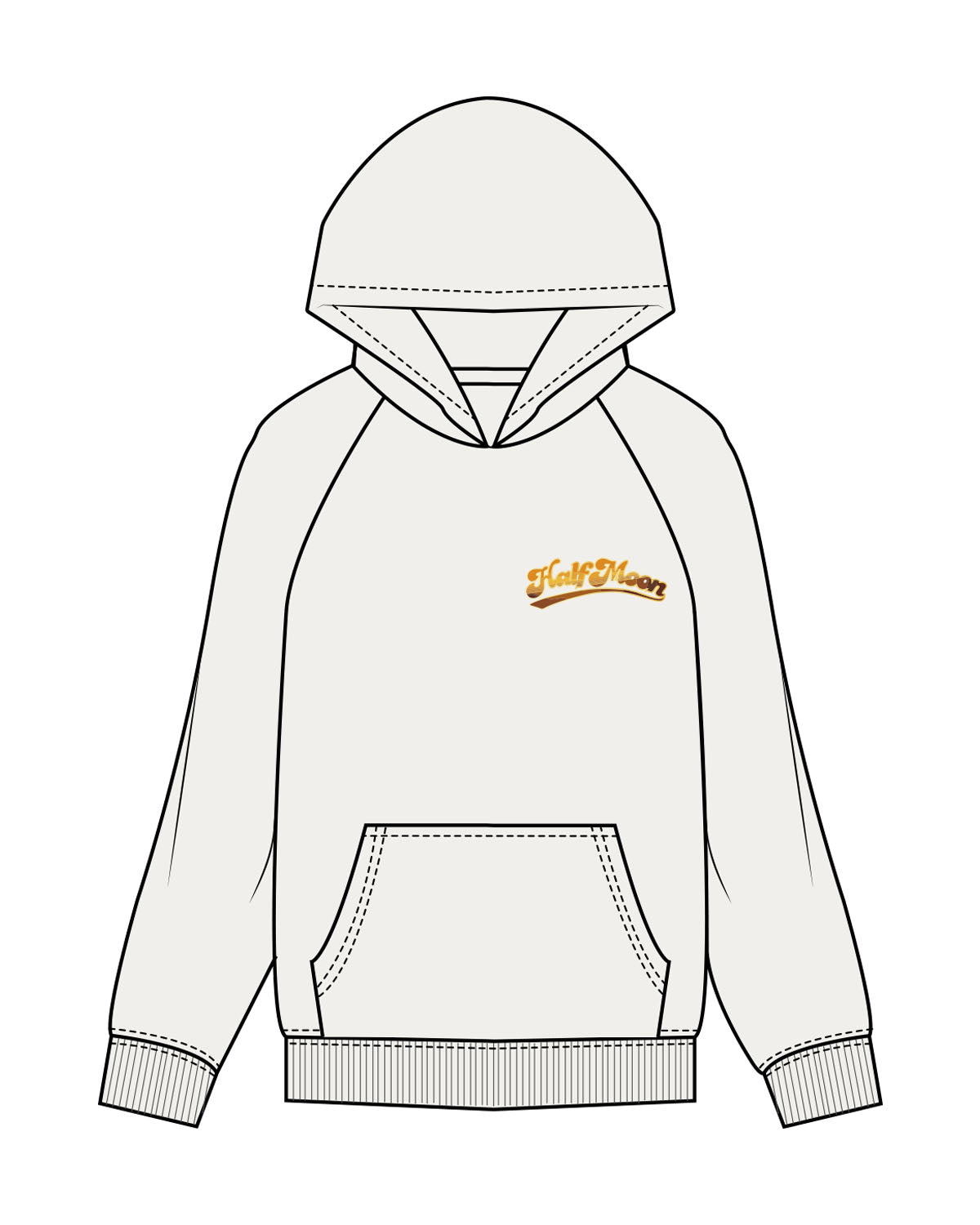 The Mens Hoodie - Washed Off White - Half Moon Yoga - Left Chest & Back Boxed Text - Printed - Full Color