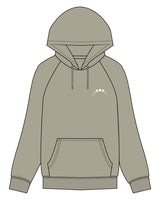 The Womens Heavyweight Hoodie - Eucalyptus  - Symmetry Yoga - Left Chest Arc - Back Center Stacked - Printed - White
