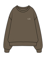 The Mens Classic Crewneck - Walnut - Golden Hour Pilates -Left Chest - Back Stacked - Printed - Off White