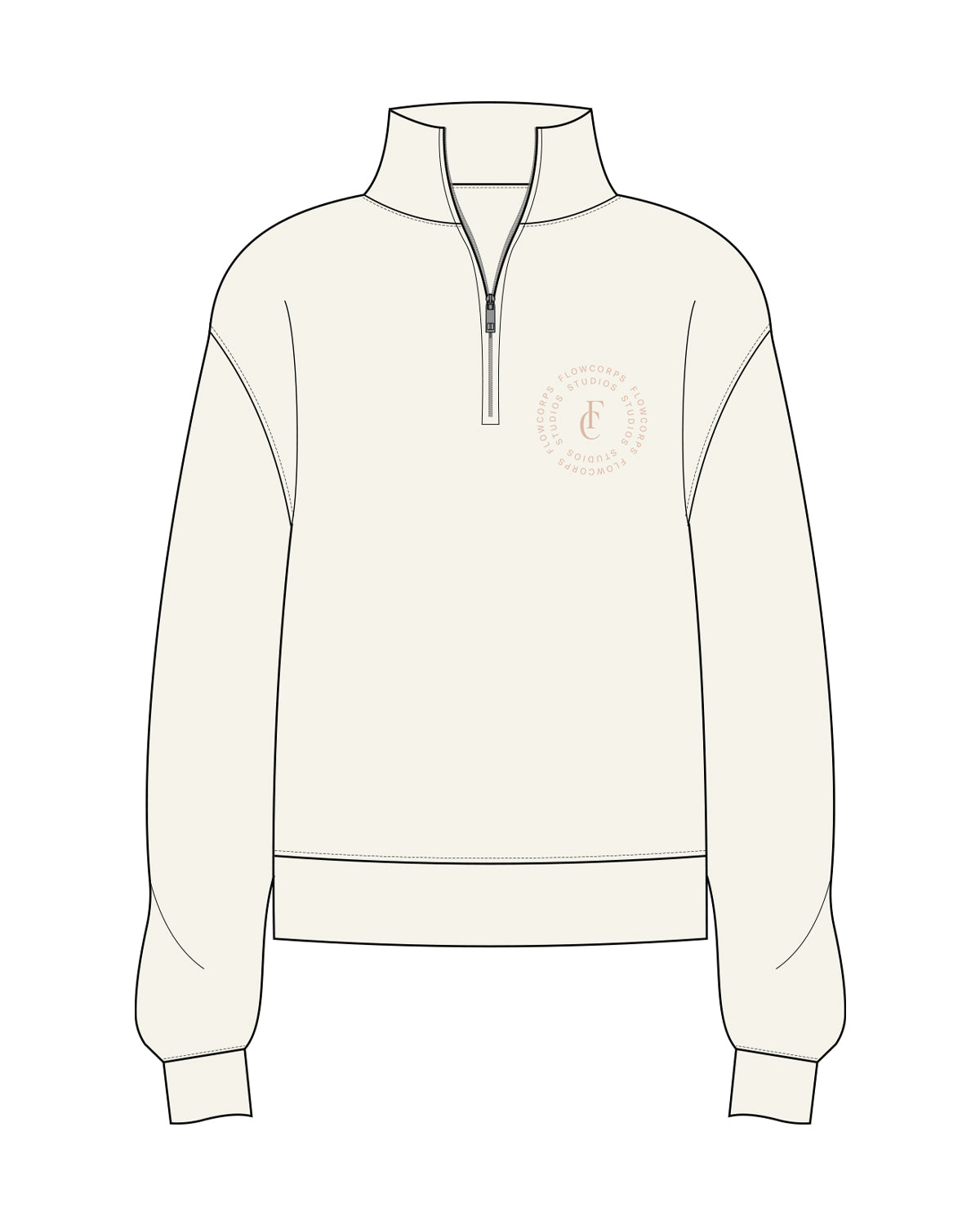 The Womens 1/4 Zip - Off White - Flowcorps - Left Chest Round Stacked - Rosewater