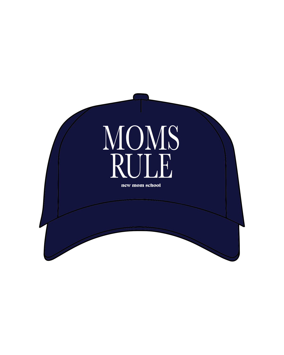 The Canvas Cap - Navy - New Mom School - Center Crown Stacked "MOMS RULE" - Embroidered - White