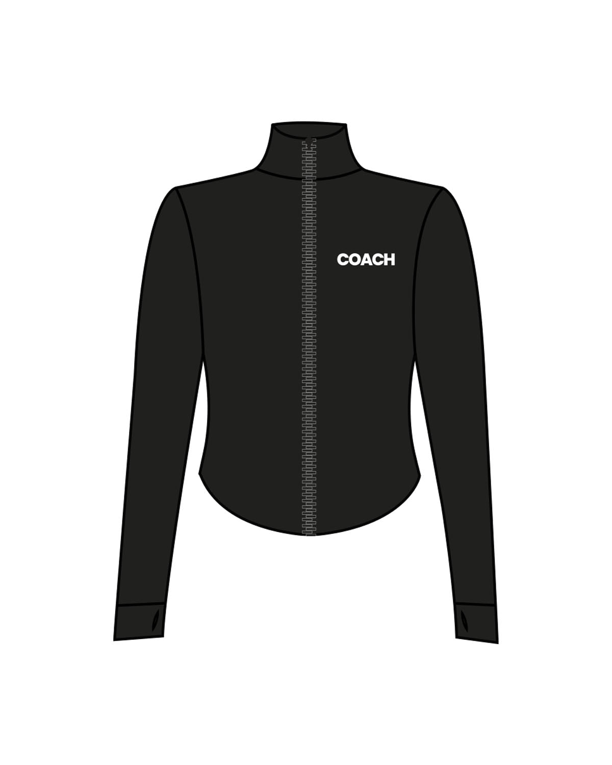 The 3/4 Crop Zip Jacket - Black - SECOND CHANCE GYM - Left Chest "COACH" & Center Back Logo - Printed - White
