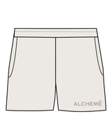 The Womens Sweat Shorts - Bone - ALCHEME - Left Leg Bottom - Embroidered - Tone on Tone