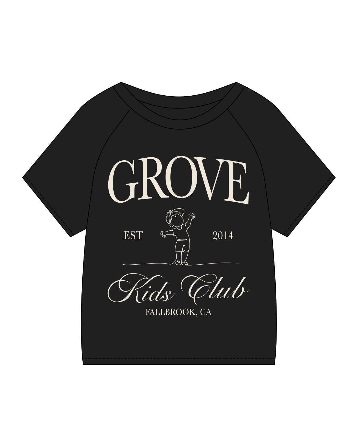 The Kids Tee - Black - Grove Pilates - Center Chest Stacked - Off White
