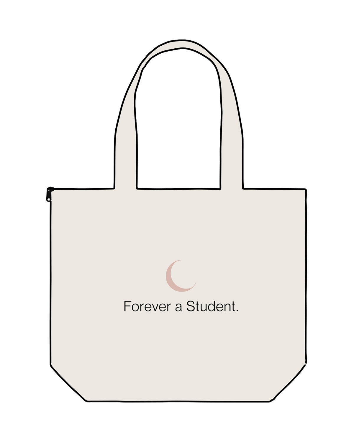 The Zipper Tote Bag - Natural - Half Moon Yoga - Full Center - Back - Moon - d8b7af - Printed - Full Color