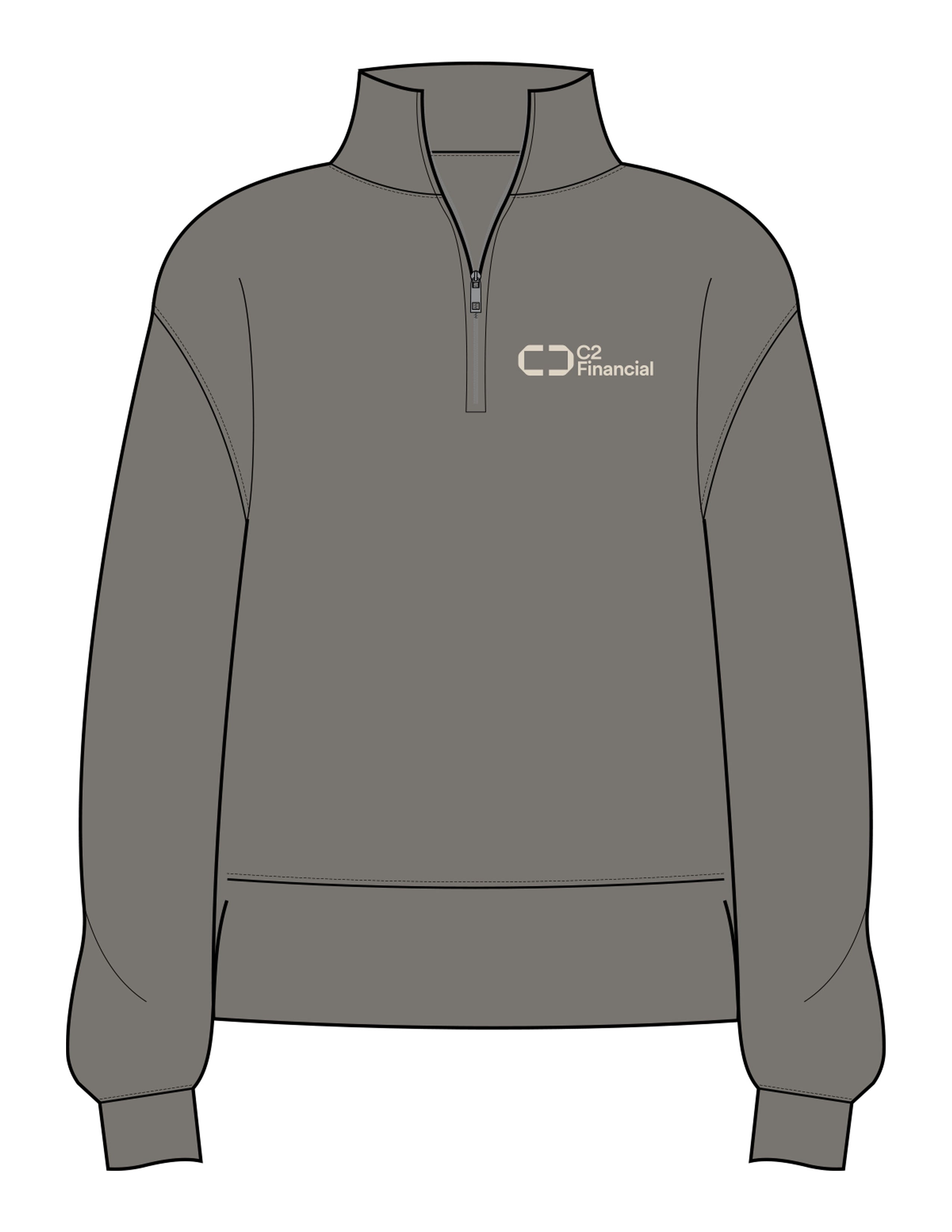 The Womens 1/4 Zip - Washed Gray - C2 Financial - Left Chest Stacked - Printed - Off White