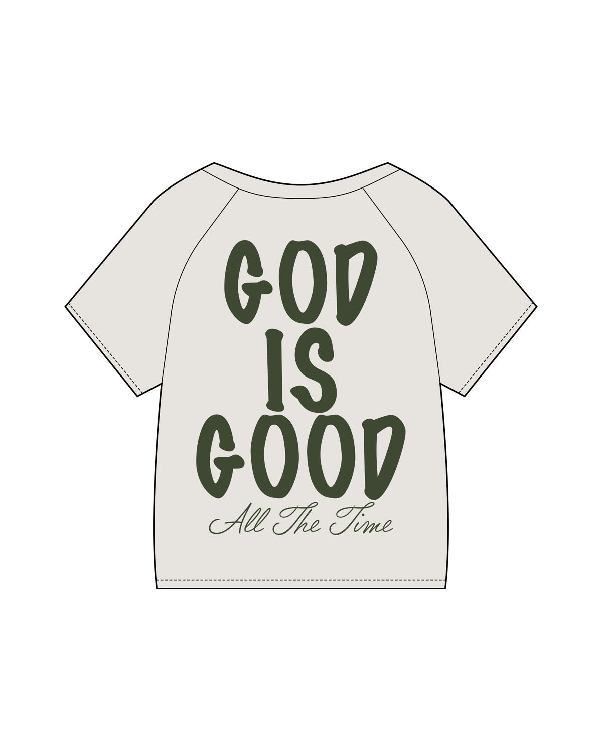 The Kids Heavyweight Tee - Washed Bone - GODSHOUSE - Left Chest "Oval Logo" - Full Back Stacked - Forest Green Printed