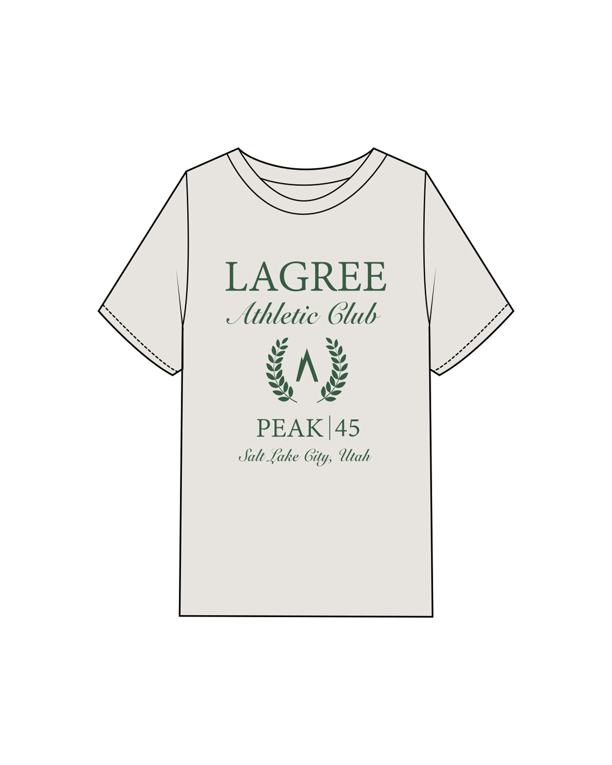 The Mens Heavyweight Tee - Washed Bone - Peak 45 - Center Chest Stacked - Salt Lake City - Green