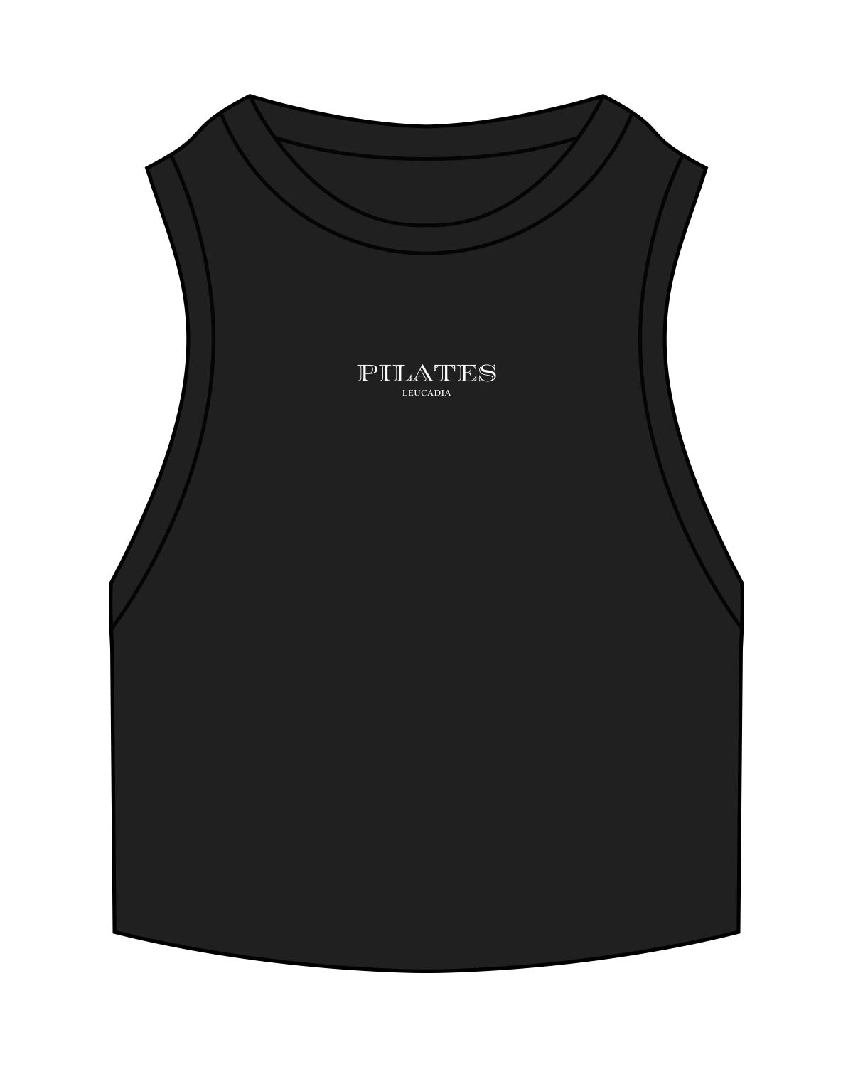 The Ribbed Crop Tank - Black - Pilates Leucadia - Center Chest - Embroidered - White