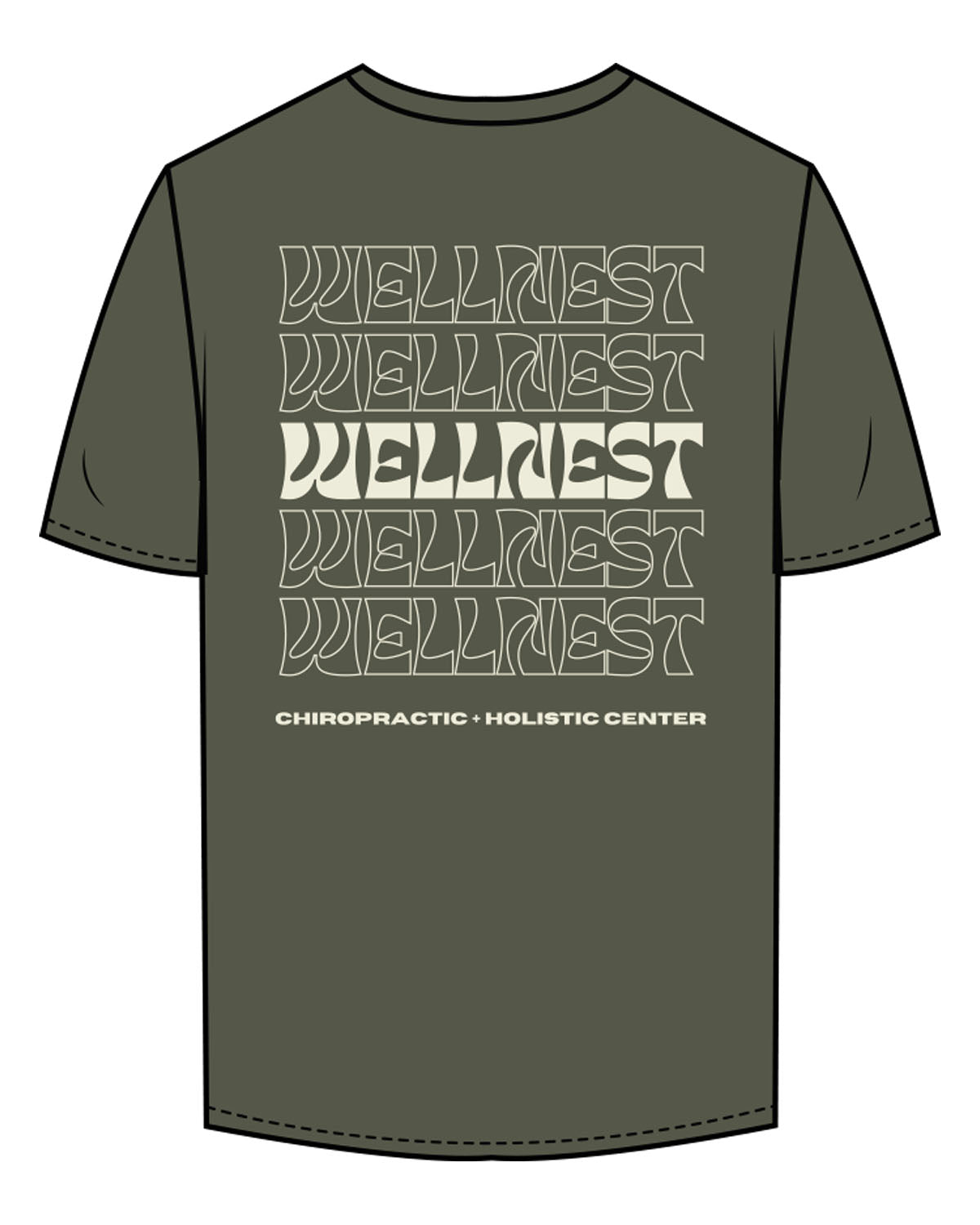 The Mens Tee - Cypress - Wellnest - Left Chest Oval & Full Back Text Stacked  - Printed-  Cream