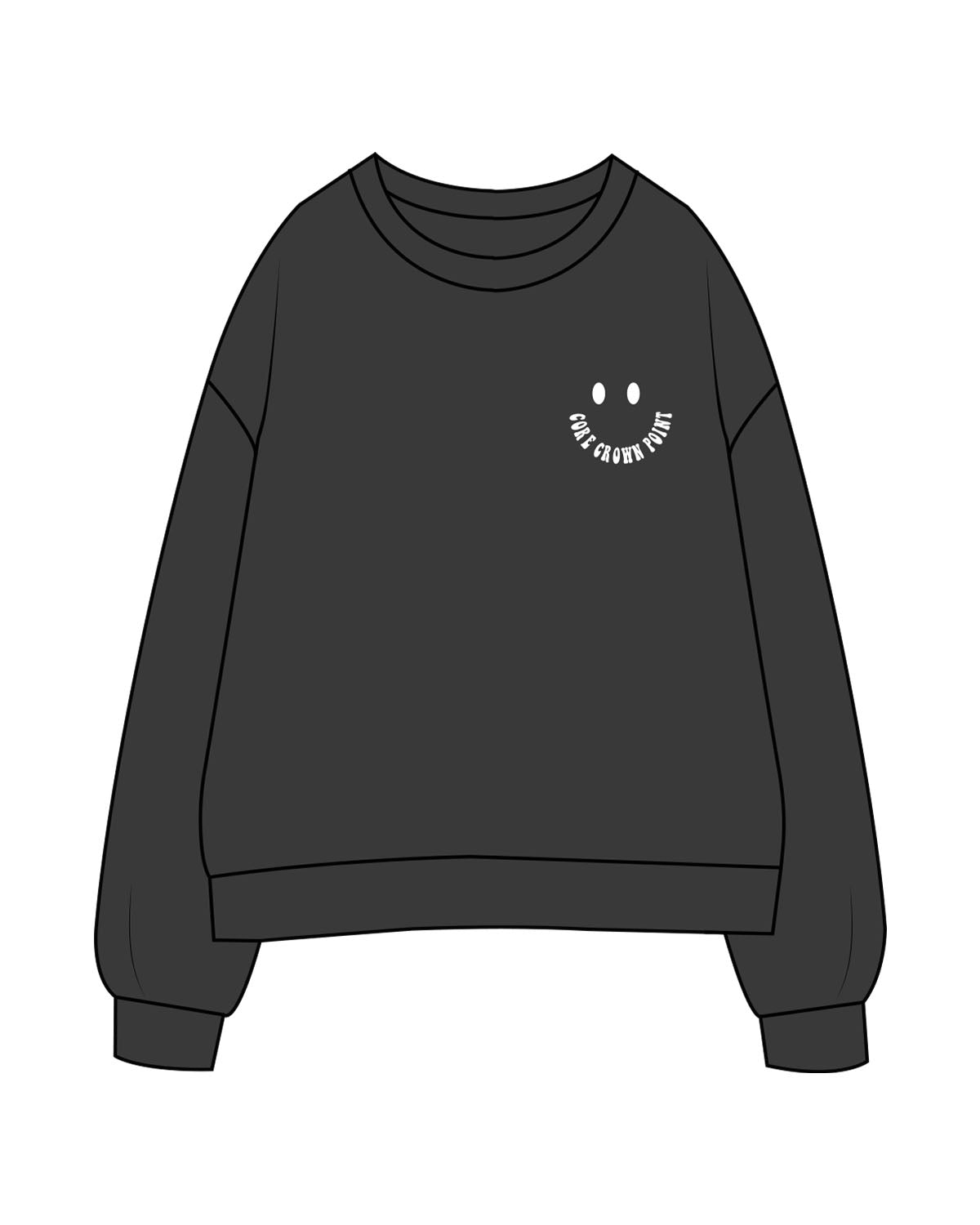 The Mens Crewneck - Washed Black - Core Crown Point - Left Chest - Embroidered - White