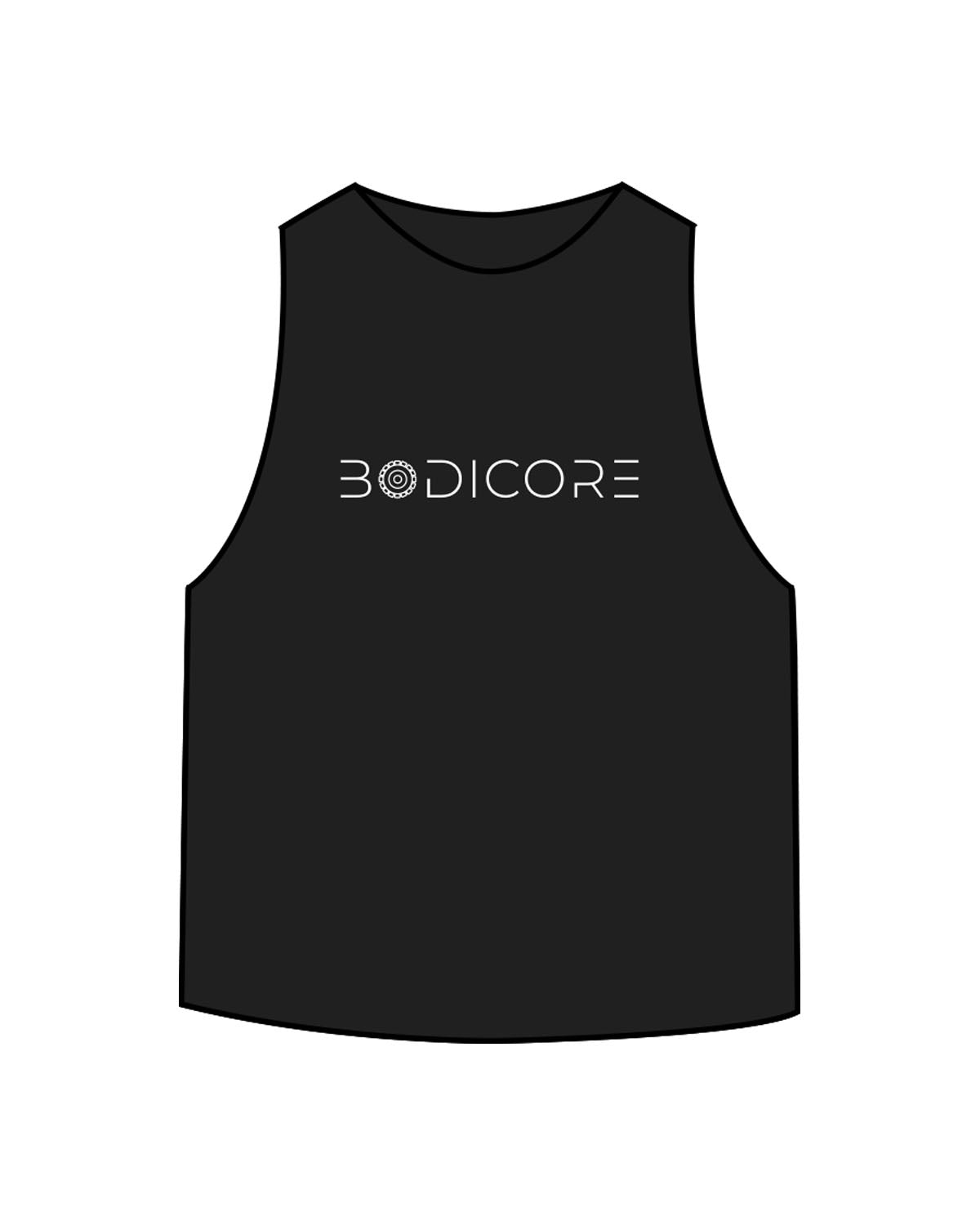 The Crop Muscle Racerback - Black - Bodicore - Center Chest - Printed - White