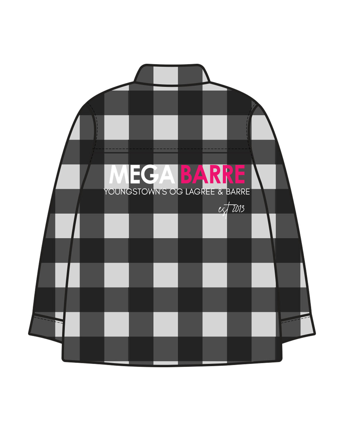 The Flannel - Heather / Black - Megabarre - Left Chest & Back Stacked - Printed - White/Pink
