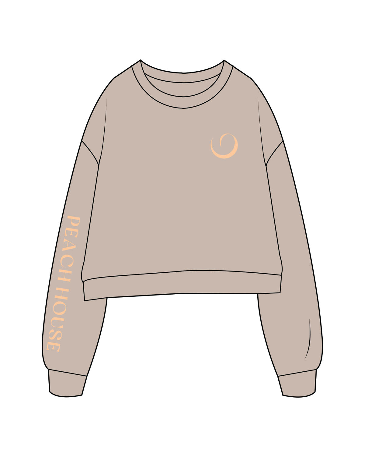 The Studio Crop - Taupe - Peach House Pilates - Left Chest & Right Arm - Printed - Peach