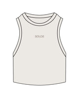 The Ribbed Crop Tank - Bone - Solos Pilates - Center Chest - Embroidered - Tone on Tone