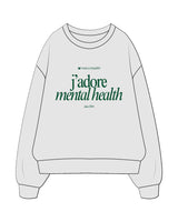 The Mens Crewneck - White Heather - Meru Health - Center Chest Stacked - Green