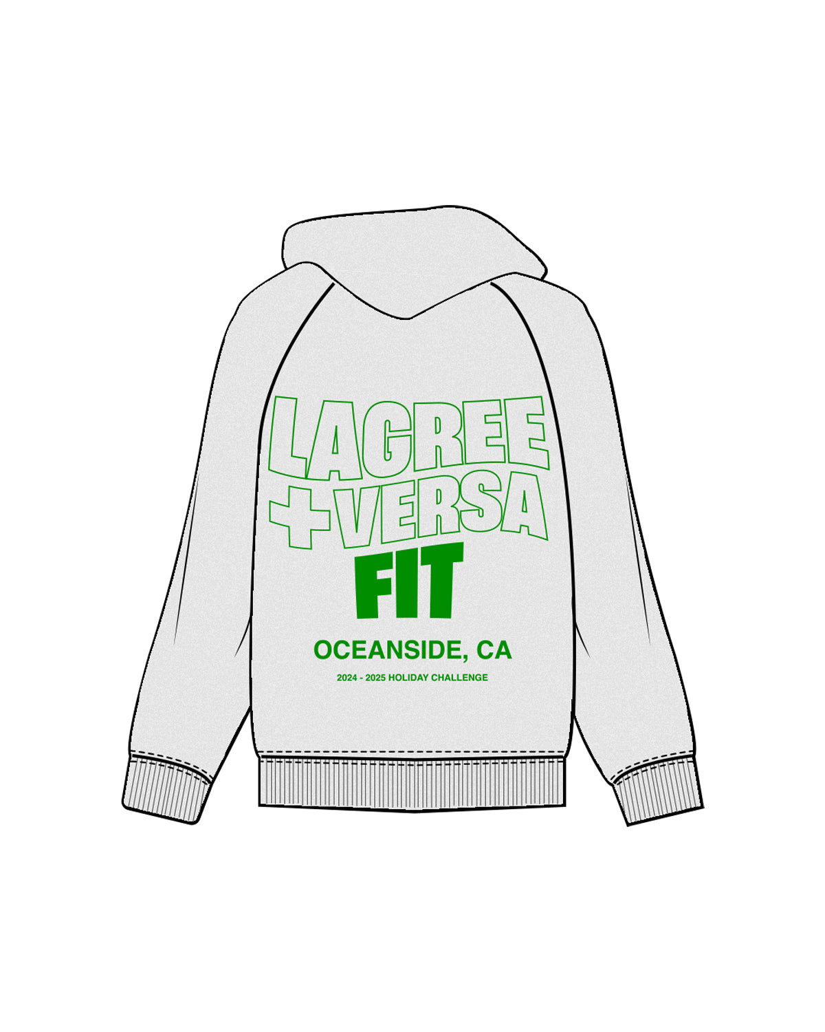 The Mens Hoodie - White Heather - Lagree Versa - Left Chest & Back Center Stacked - Green