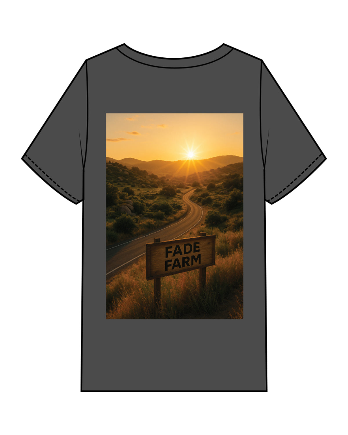The Mens Heavyweight Tee - Washed Black - FadeFarm - Left Chest & Center Back - Full Color