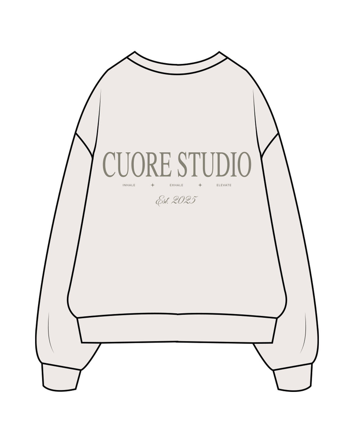 The Mens Crewneck - Bone - Cuore Pilates Studio - Left Chest - Embroidered - Cypress - Back Logo Stacked "STUDIO" - Printed - Cypress