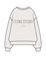 The Mens Crewneck - Bone - Cuore Pilates Studio - Left Chest - Embroidered - Cypress - Back Logo Stacked "STUDIO" - Printed - Cypress