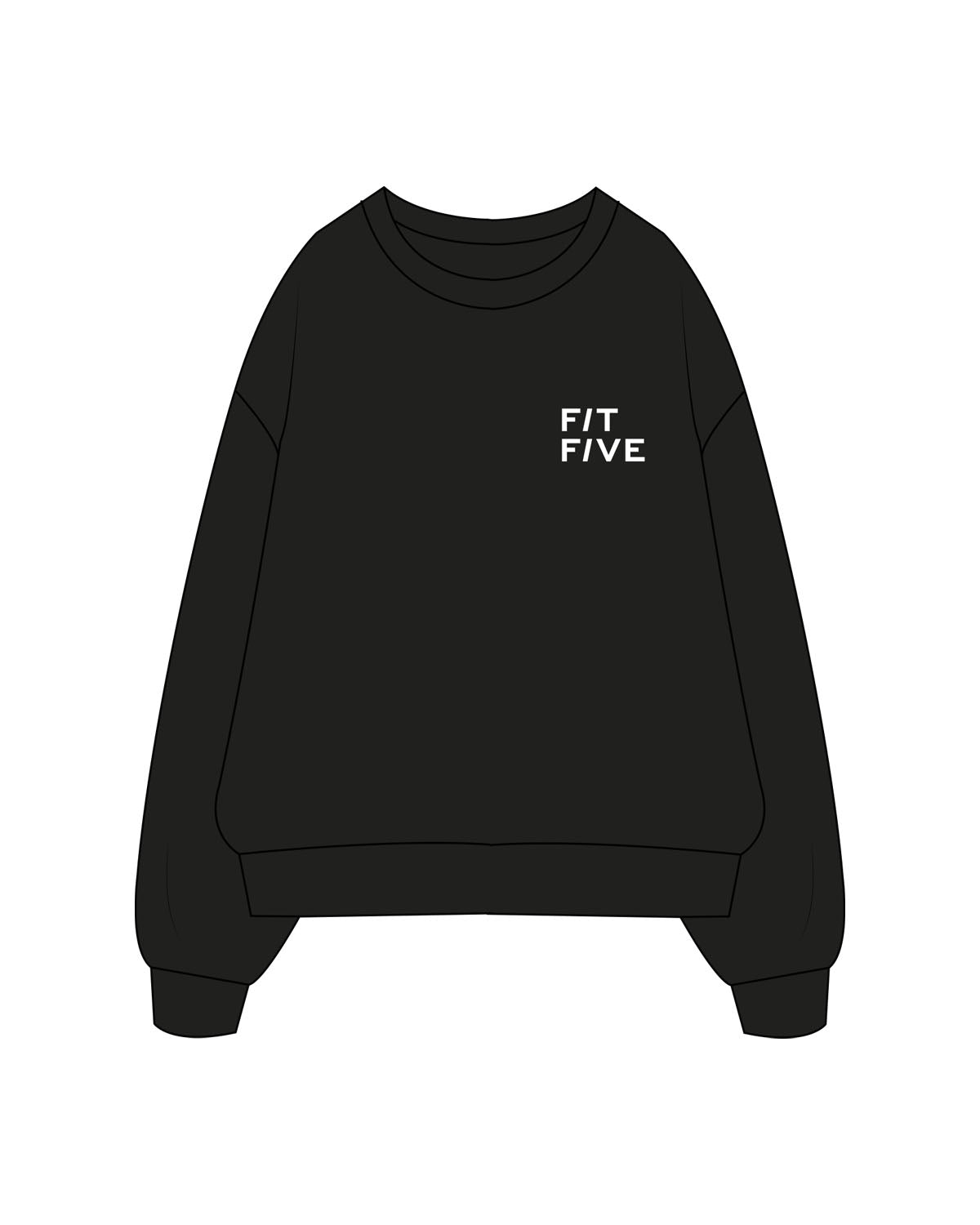 The Mens Crewneck - Black - Fit 5 - Left Chest & Center Back Logo - Printed - White