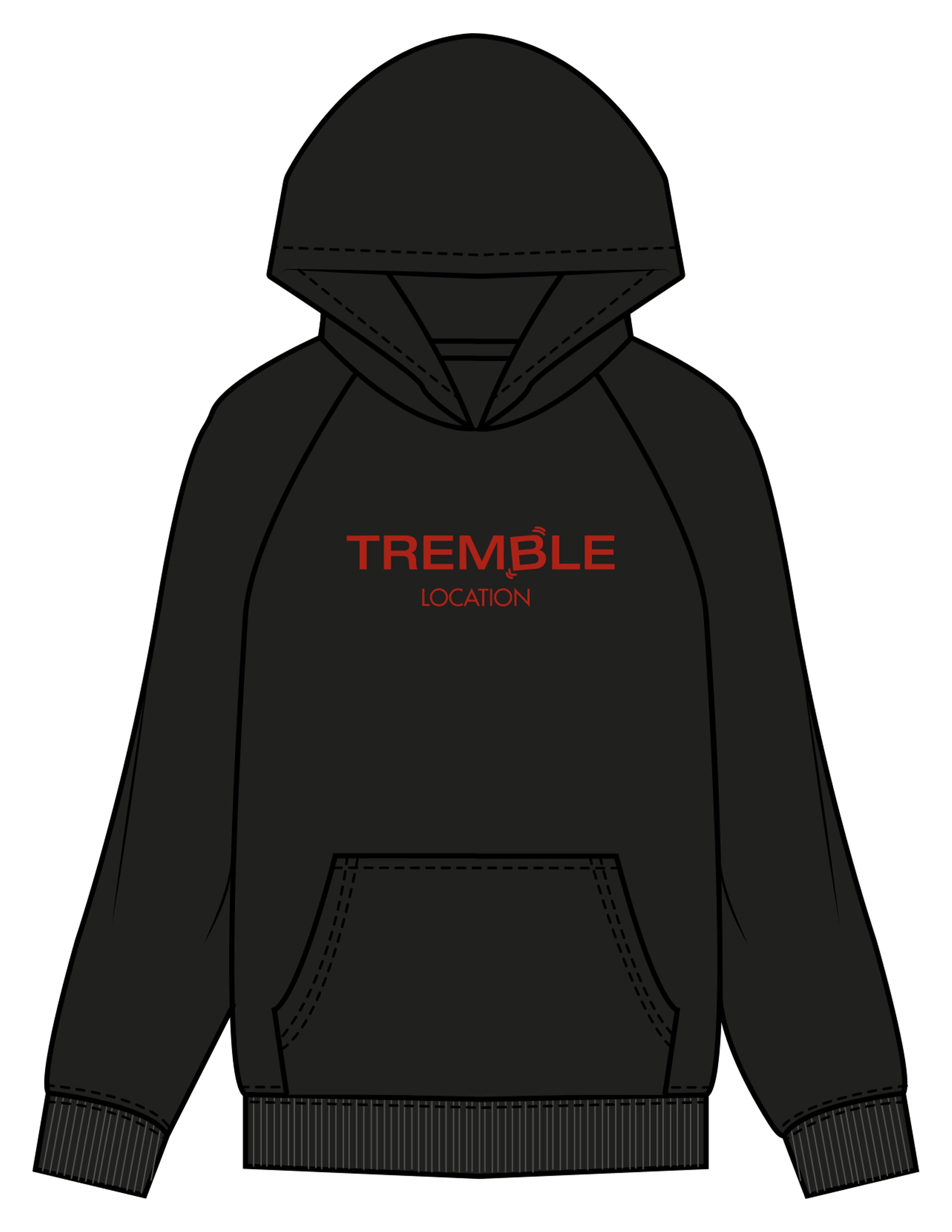 The Womens Hoodie - Black - Tremble - Center Chest Stacked Location - Printed - Cherry