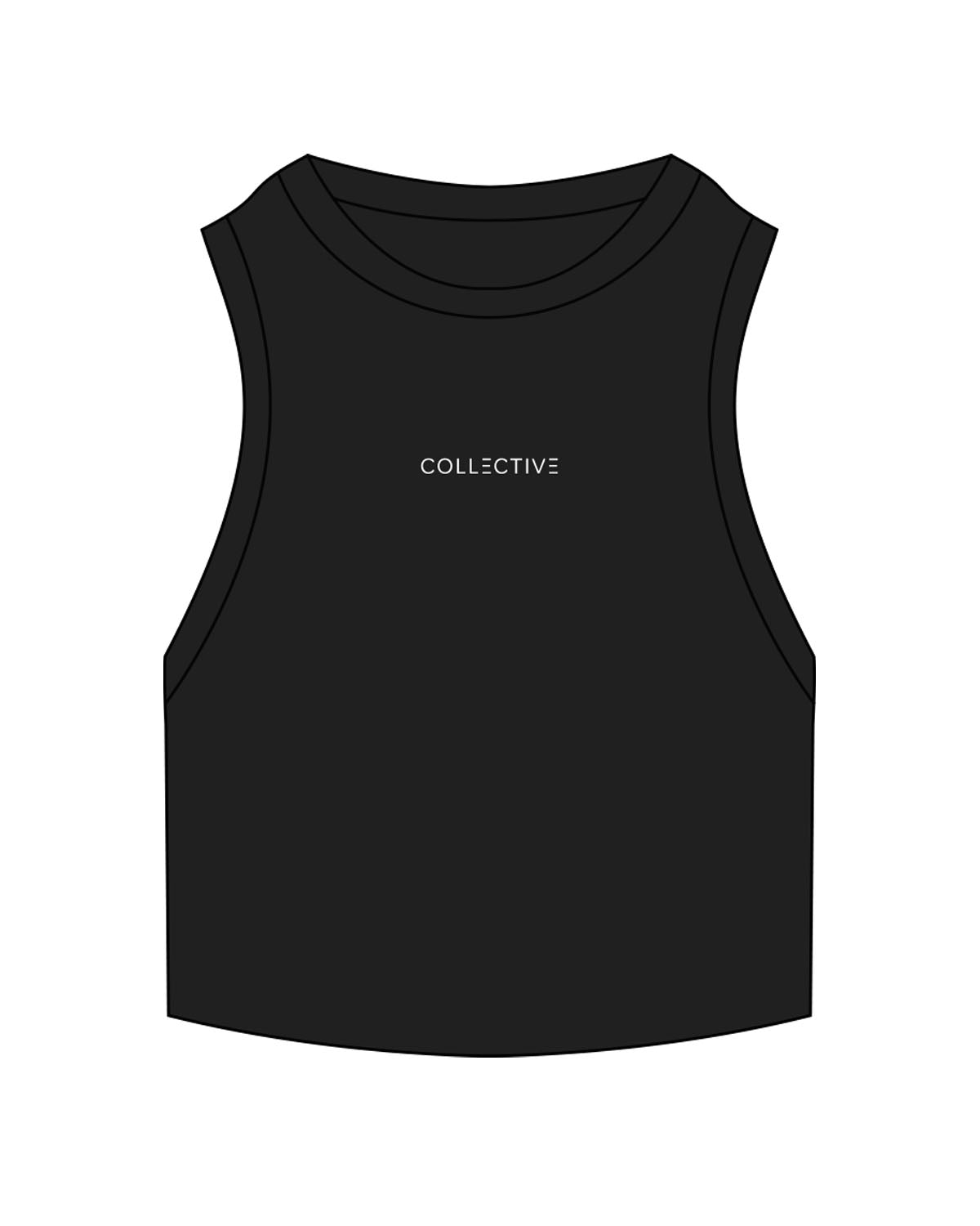 The Ribbed Crop Tank - Black - Collective Studios - Center Chest - "Collective" - Embroidered - White