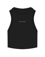 The Ribbed Crop Tank - Black - Collective Studios - Center Chest - "Collective" - Embroidered - White