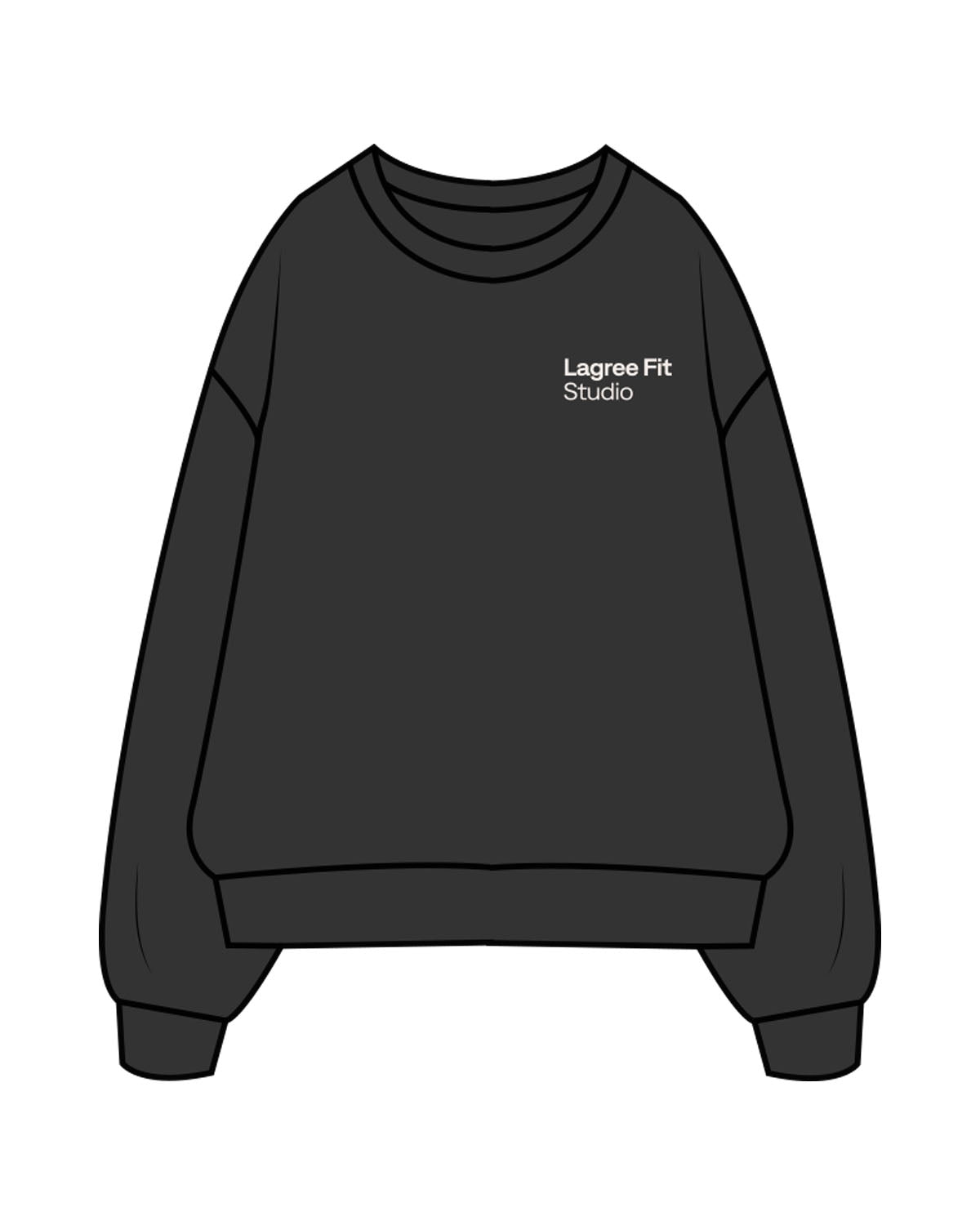 The Mens Crewneck - Washed Black - Lagree Fit Studio - Left Chest Stacked & Back Rounds - Printed - Off White