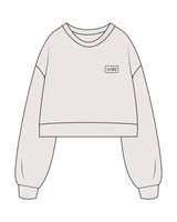 The Womens Crop Crewneck - Bone - The Vibe - Left Chest - Embroidered - Dark Green