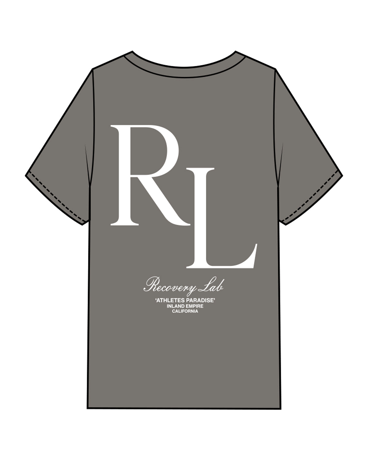 The Mens Heavyweight Tee - Washed Gray  - Recovery Lab - Left & Right Chest & Center Back Stacked - White