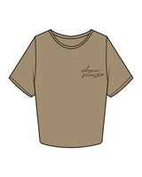 The Crop Tee - Sand -  Lagree Versa - Left Chest Stacked & Center Back - Chocolate