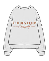 The Mens Crewneck - White Heather - Golden Hour Pilates - Left Chest - Back Stacked - Printed - Orange