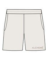 The Mens Sweat Shorts - Bone - ALCHEME - Left Bottom Leg - Embroidered - Tone on Tone