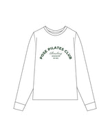 The MIDWEIGHT UNISEX Long Sleeve - White - POSE PILATES - Center Chest - Printed - Green