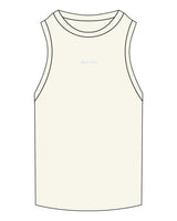 The Ribbed Full Length Tank - Off White - M4Lagree - Center Chest Script - Embroidered - Light Blue