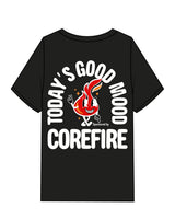 The Mens Heavyweight Tee - Black - Corefire - Left Chest Flame - Full Back Center - Full Color