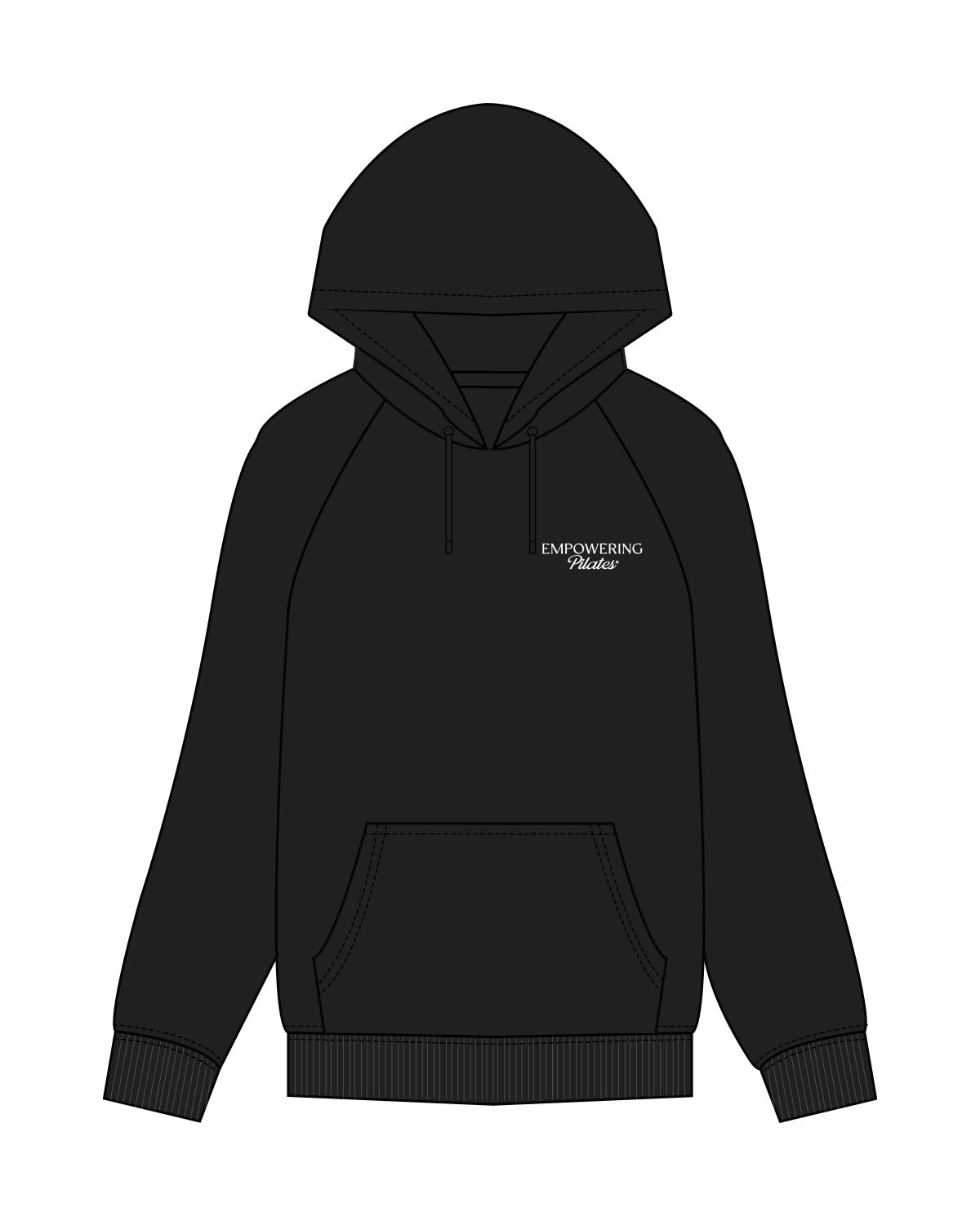 The Mens Classic Hoodie - Black -  Empowering Pilates - Left Chest - Printed - White